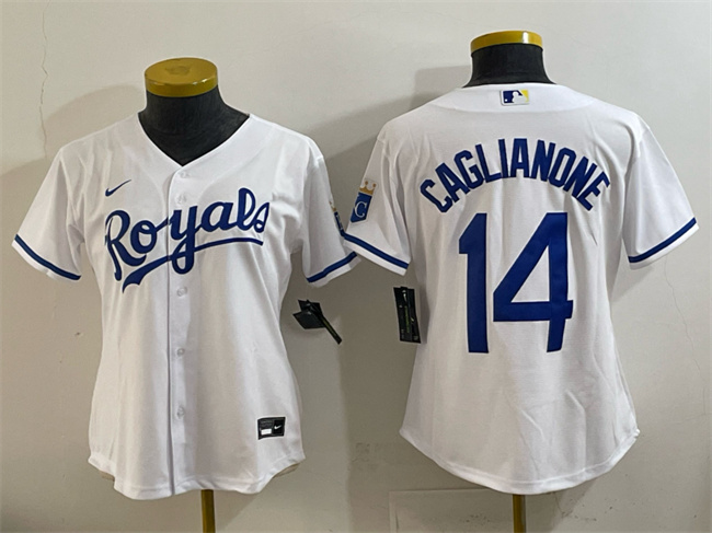 Women's Kansas City Royals #14 Jac Caglianone White Cool Base Stitched Jersey(Run Small)